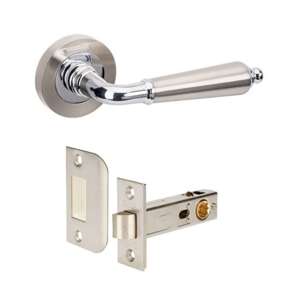 Zanda Oxford Door Lever Handle on Round Rose Brushed Nickel/Chrome Plate Carousel 1