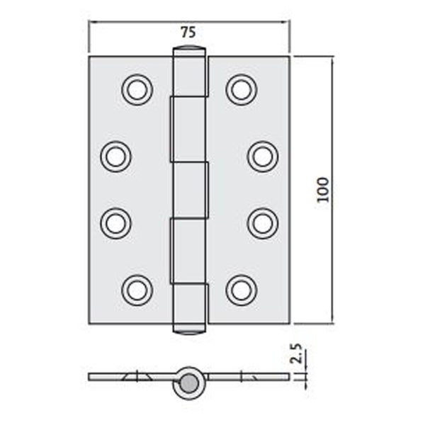 Trio Butt Hinge Fixed Pin Steel 100x75x2.5mm Matt Gold Single R2-175MGF Carousel 2