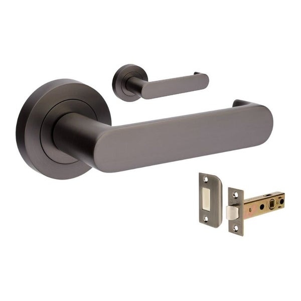 Zanda Duke Return Door Lever Handle on Round Rose Graphite Nickel Carousel 1