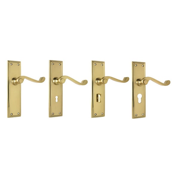 Tradco Milton Lever Door Handle on Long Backplate Polished Brass Carousel 2