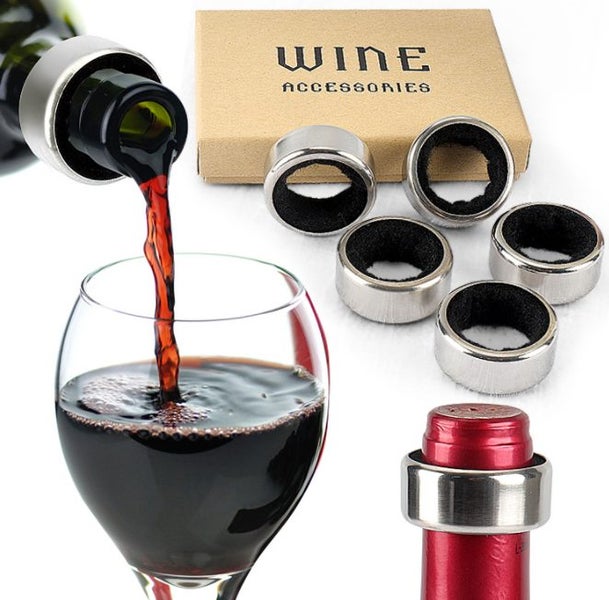 Stainless Steel Red Wine Bottle Collar Alcohol Drip Round Ring Plated 5pcs Carousel 1