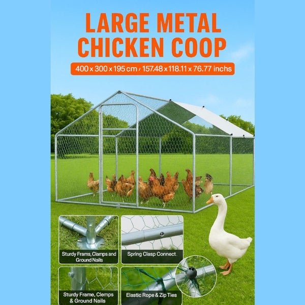 Large Chicken Coop with Roof Cover – 4×3×2m Carousel 1