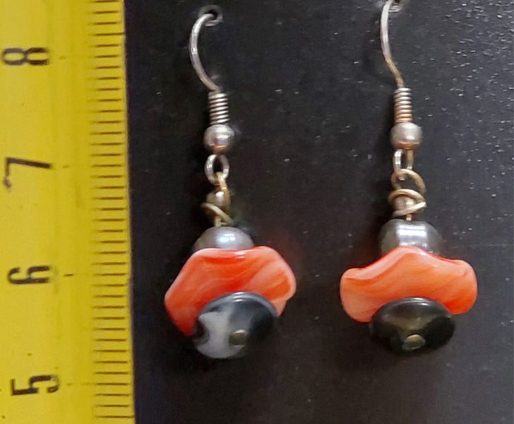 Fibrant genuine pink coral, black coral, black pearl earrings Carousel 2