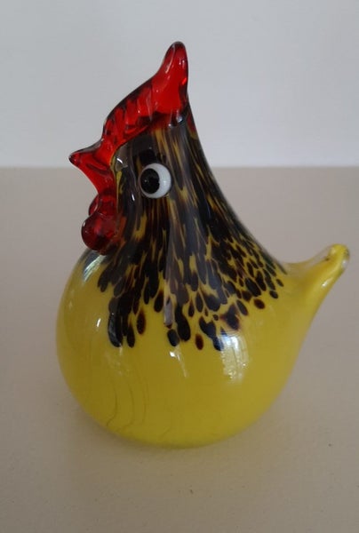 Rare VINTAGE Murphys NZ Art Glass Chook Chicken/Cockerel - Yellow Speckle Carousel 2