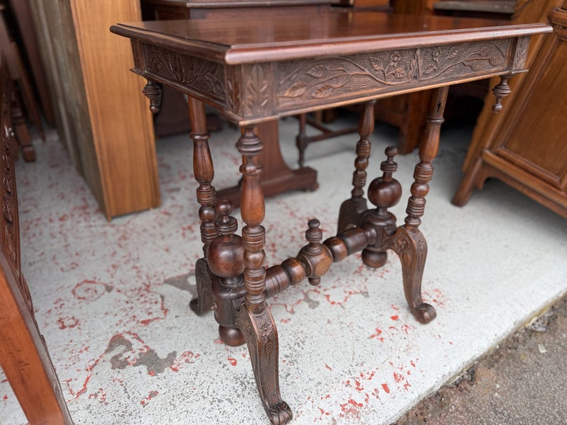 NZ Colonial Elaborately Carved Solid Rimu Side Table Carousel 2