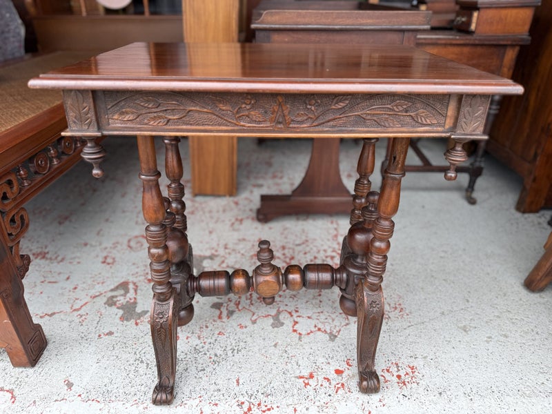 NZ Colonial Elaborately Carved Solid Rimu Side Table Carousel 1