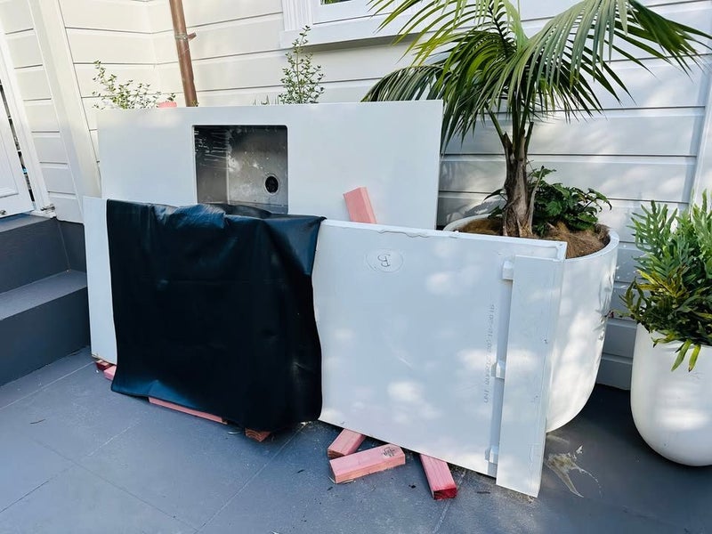 White Stone Kitchen Island with Storage Carousel 12