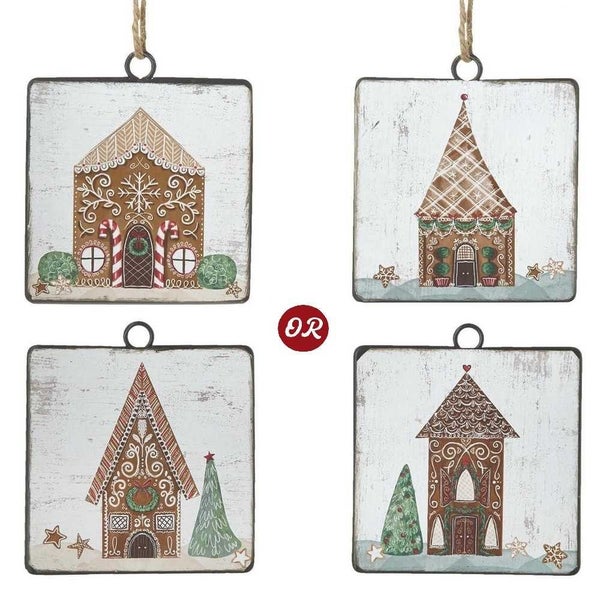 Raz Holly Jolly Holiday Gingerbread House Square Disc Ornament Assorted Carousel 1