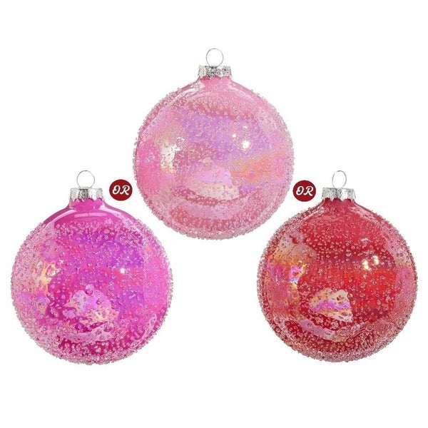 Raz Holly Jolly Holiday Pink Glitter Ball Ornament Assorted Carousel 1