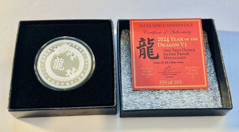 2024 Silver Shiled Year of Dragon V1 .999 Silver Coin - Very rare Mintage 593 Carousel 2