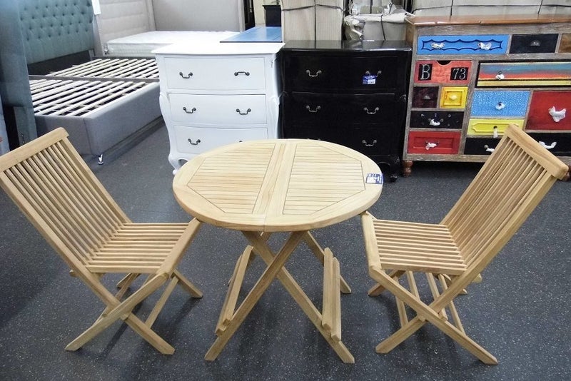 OUTDOOR FURNITURE-TEAK TABLE AND 2 FOLDING CHAIRS Carousel 1