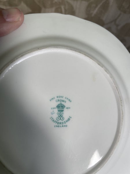 Pretty Blue and Floral Crown Staffordshire Trio Carousel 3