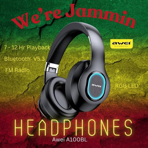 Wireless Bluetooth Headphones | Awei A100 "Jammin" |RGB LED 12hr - Free Shipping Carousel 2