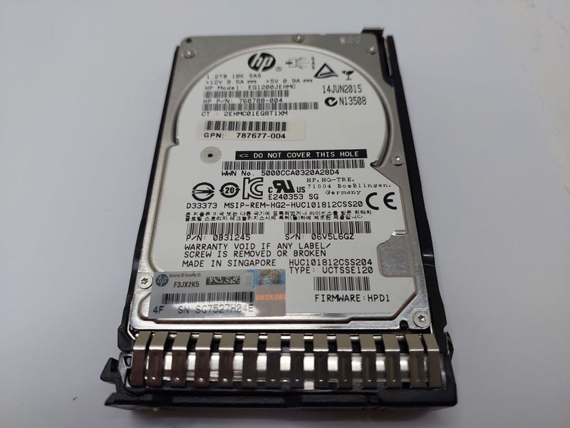 HP 1.2TB 10K SFF SAS 2.5" HDD (HPE Model: EG1200JEHMC) w/ G8/9/10 Caddy Carousel 2