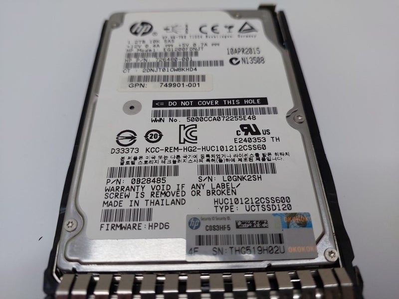 HP 1.2TB 10K SAS 2.5" SFF SAS HDD (HPE Model: EG1200FDNJT) w/ G8/9/10 Caddy Carousel 2