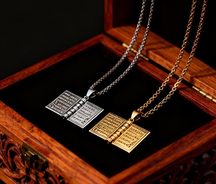 Holy Scripture: Bible Steel Pendant Necklaces (2X Pendants) NAL6ZS-1+NAL5ZS-2 Carousel 2