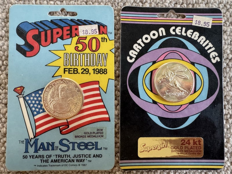 Superman and Supergirl 24kt Gold Plated Bronze Medallion 1987 Carousel 1