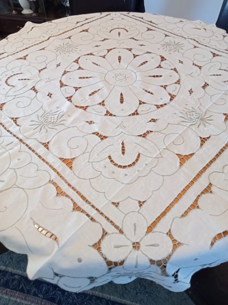 Lovely square cutwork embroidery tablecloth Carousel 4