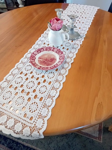 Lovely white lace long table runner Carousel 2