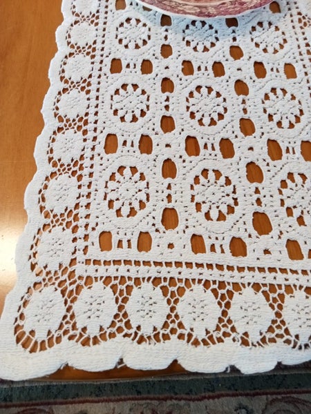 Lovely white lace long table runner Carousel 4