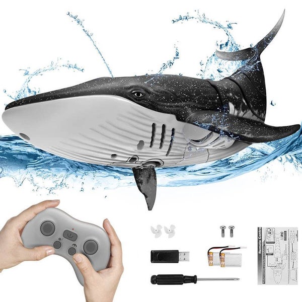 2.4G Remote Control Whale with Water Spraying & Light for Kids-Grey Carousel 1
