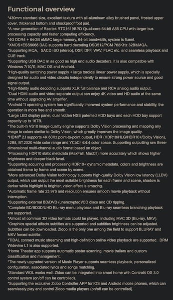 Zidoo UHD5000 4K UHD HDD Media Player Brand New Carousel 17