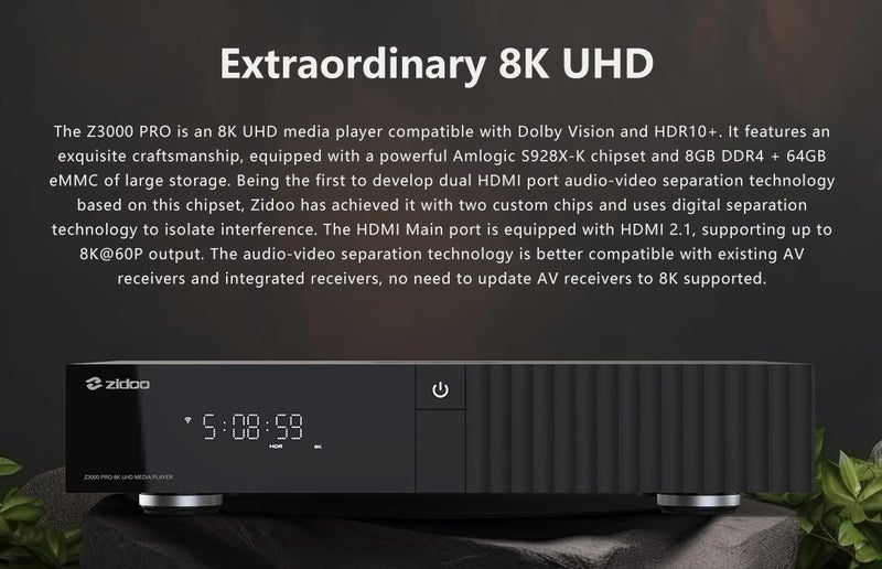 Zidoo Z3000Pro / Z3000 Pro 8K UHD Media Player Brand New Carousel 1