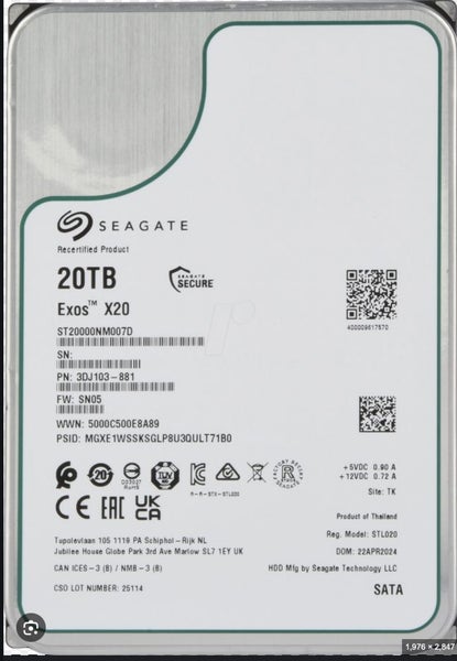Seagate Hard Drive HDD Exos X20 20TB 3.5" Enterprise Capacity SATA Brand New Carousel 1