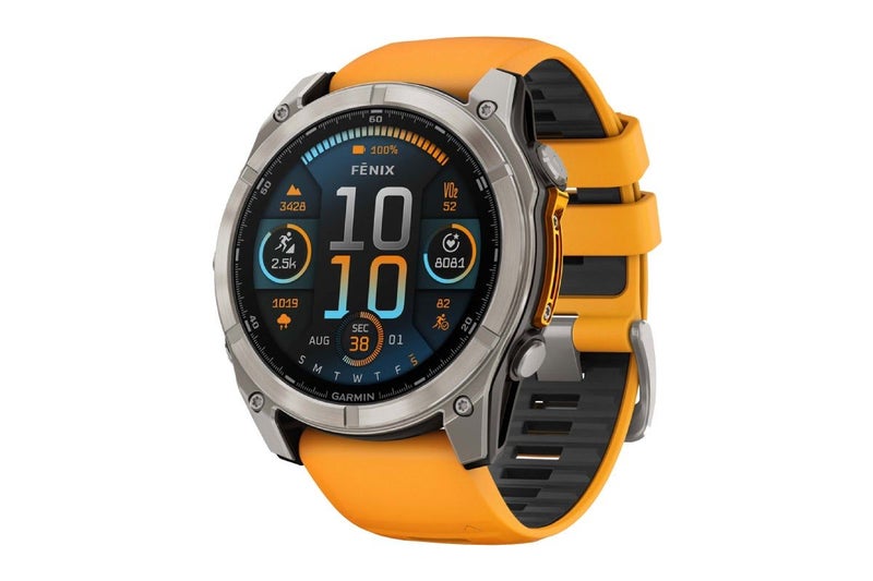 Garmin Fenix 8 AMOLED Sapphire Smart Sports Watch (Titanium with Spark Orange Carousel 1