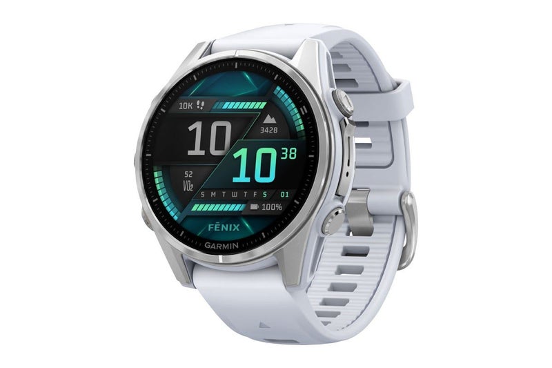 Garmin Fenix 8 AMOLED Smart Sports Watch (Silver with Whitestone Band, 43mm) Carousel 1
