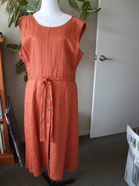 JACQUI.E Linen Collection Rust Colour Dress Excellent as New Condition Sz 14 Carousel 2