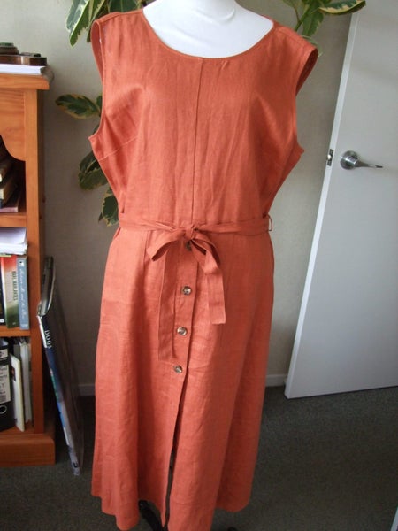 JACQUI.E Linen Collection Rust Colour Dress Excellent as New Condition Sz 14 Carousel 1