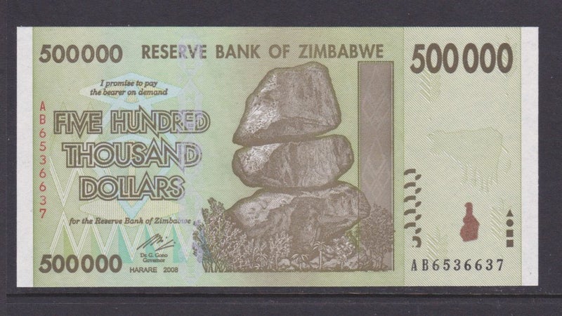 Zimbabwe - 2008 500,000 Dollars ($500,000) - Rocks - "AB 6536637" - UNC - P-76 Carousel 1