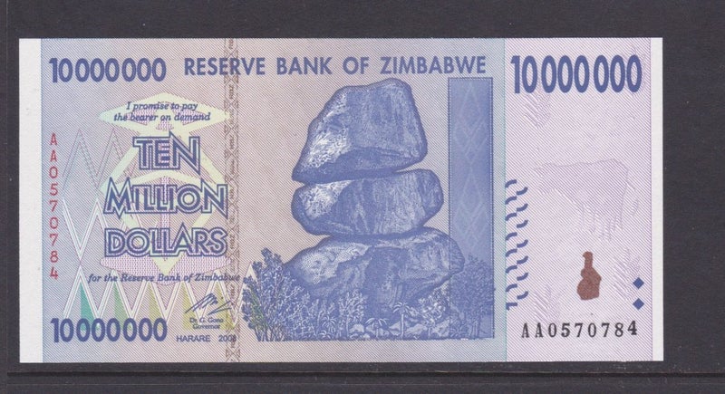 Zimbabwe - 2008 Ten Million ($10,000,000) - Rocks - "AA 0570784" - UNC - P-78 Carousel 1