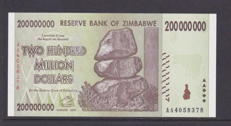 Zimbabwe - 2008 200 Million ($200,000,000) - Rocks - "AA 4058378" - UNC - P-81 Carousel 1