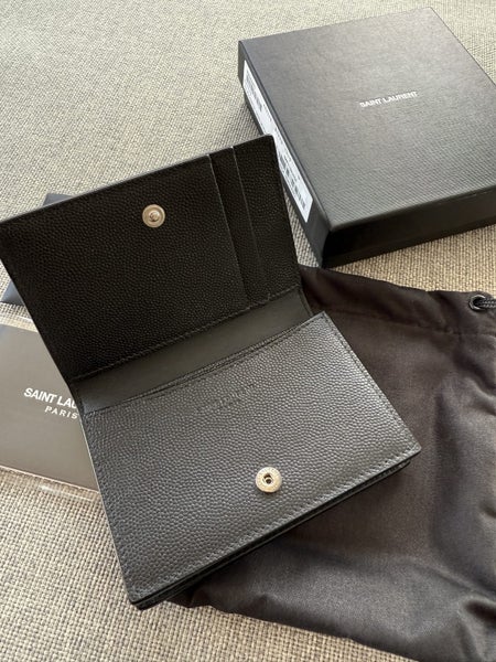 SAINT LAURENT PARIS BUSINESS CARD HOLDER WITH FLAP IN GRAIN DE POUDRE LEATHER64262900565633112