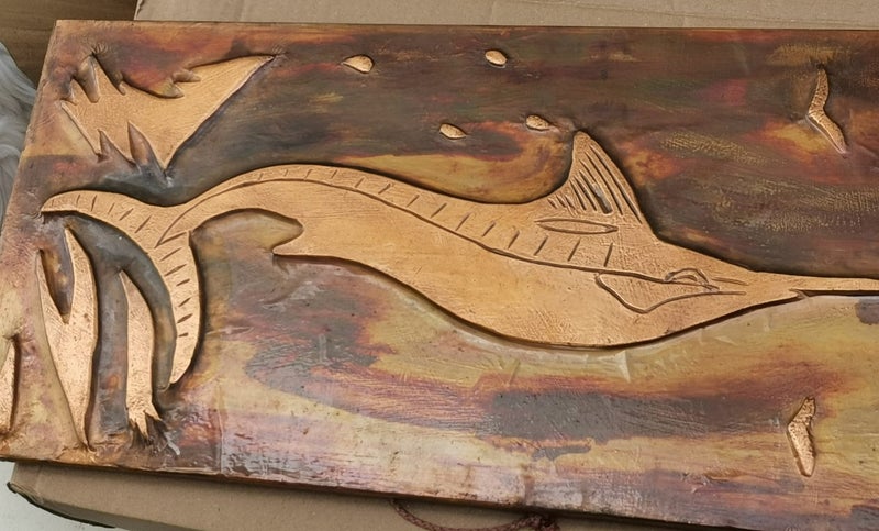 Vintage Copper Marlin relief picture art decorative 52 cm x 26cm Carousel 1