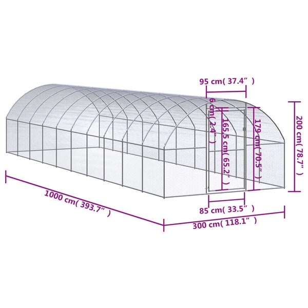 Vidaxl Outdoor Chicken Coop 3X10x2 M Galvanised Steel Carousel 2