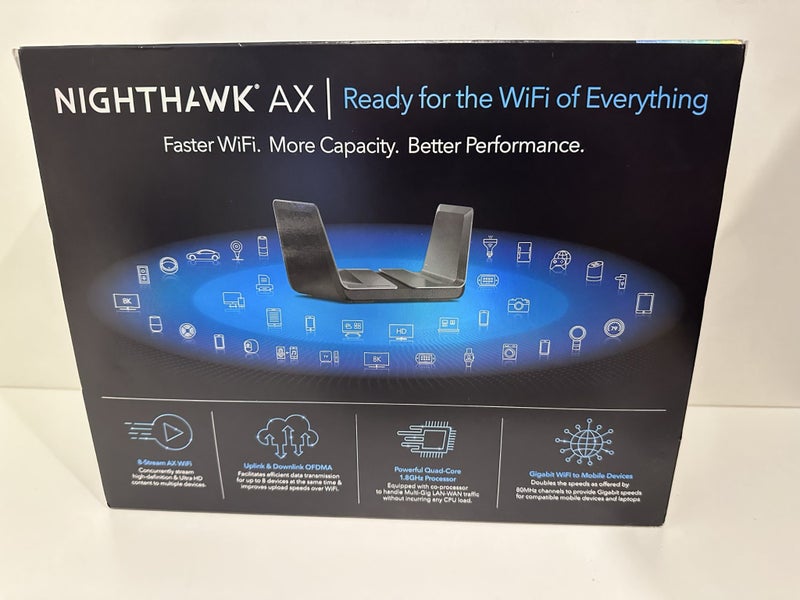 $1 Res NETGEAR NightHawk RAX80 Wi-Fi 6 router AX6000 Wi-Fi - 8 Strean Carousel 6
