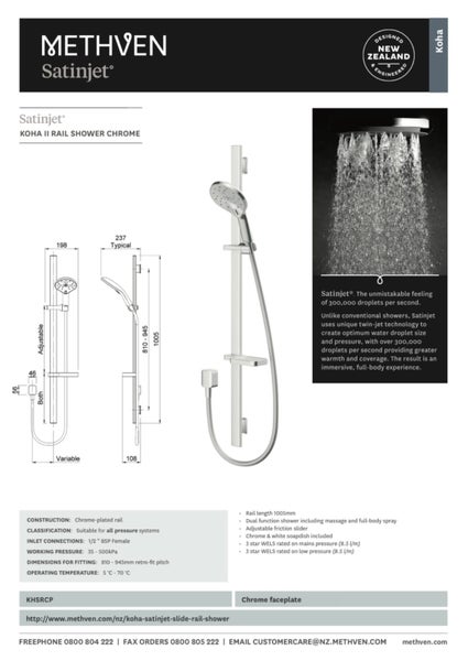 Methven Satinjet Koha MKII Slide Rail Shower (All Pressures) Carousel 2