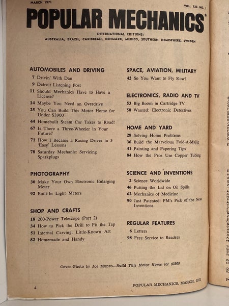 POPULAR MECHANICS MAGAZINE: Vol. 135, No. 1 - March 1971 Carousel 4
