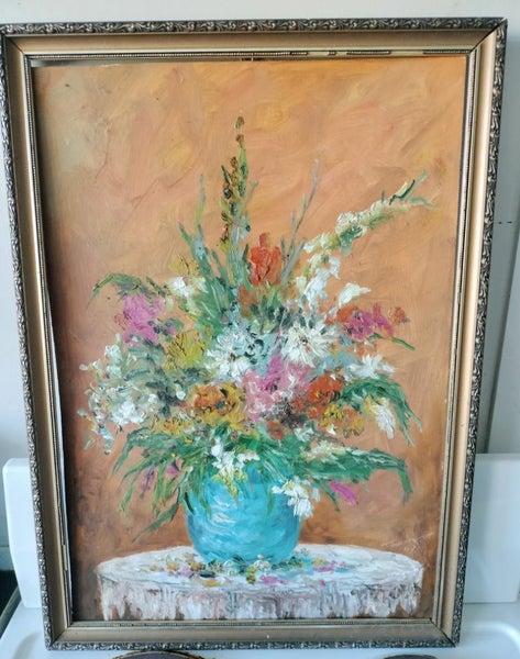 Original antique oil on board painting Carousel 1