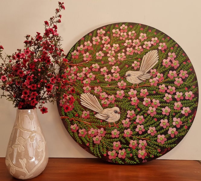 'Catching the light' - White Fantails & Manuka Blossoms.64275185100290110