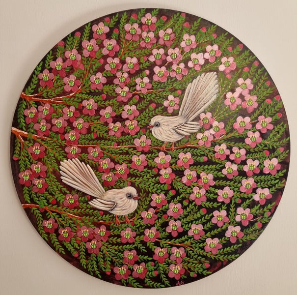 'Catching the light' - White Fantails & Manuka Blossoms.64275185100290114