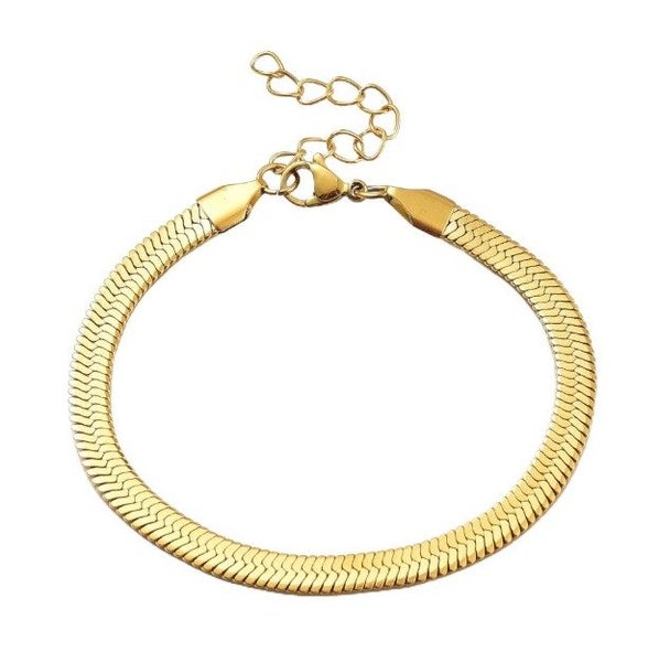 Men’s Flat Link Snake Chain Bracelet with 18k Gold Detailing -SALE! Carousel 1