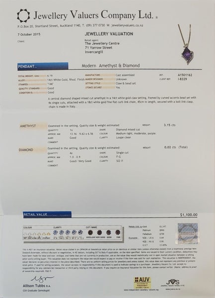 Modern Amethyst, Diamond & White Gold Pendant + Chain Carousel 10