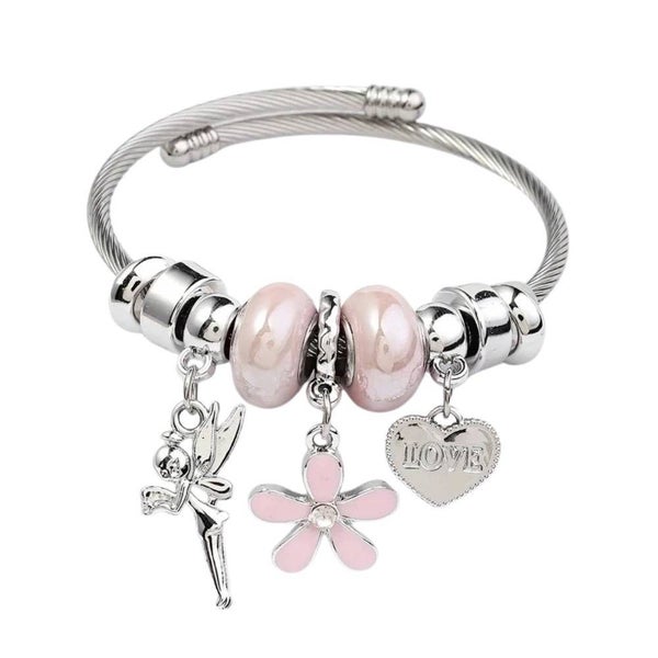 Elegant Heart Shape Butterfly Stainless Steel Asymmetrical Plating Bangle Carousel 1