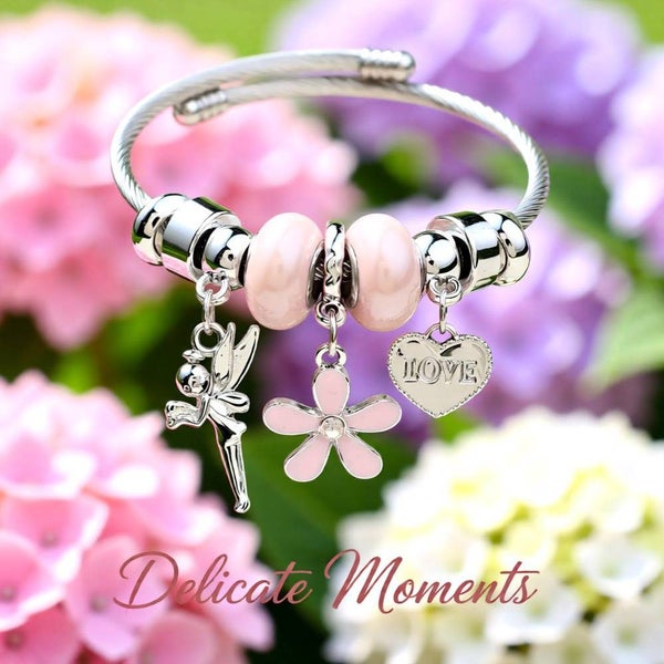 Elegant Heart Shape Butterfly Stainless Steel Asymmetrical Plating Bangle Carousel 13