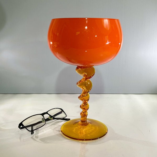 Large Vintage Empoli Italian Glass Vase – Vivid Orange Carousel 1