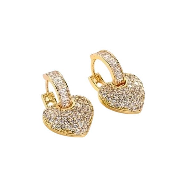 Gold Plated Heart Zircon Earrings - Elegant Copper Design (1 Pair) Carousel 1
